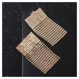 Серьги со стразами "Лёд" прямоугольник, цвет белый в золоте