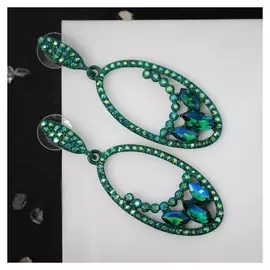 Серьги со стразами "Мгновение", цвет зелёный