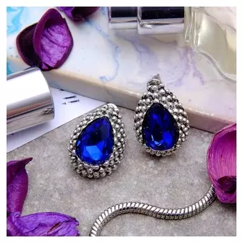 Серьги со стразами "Морское сияние", цвет синий