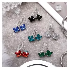 Серьги со стразами "Ромб" вечеринка летняя