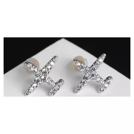 Серьги со стразами "Самолёт", цвет белый в серебре