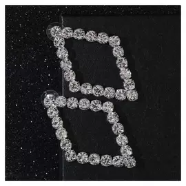 Серьги со стразами "Селебрити" ромб, цвет белый в серебре