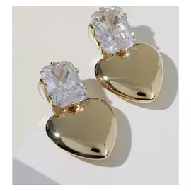 Серьги со стразами "Сердце объёмное" кристалл, цвет белый в золоте