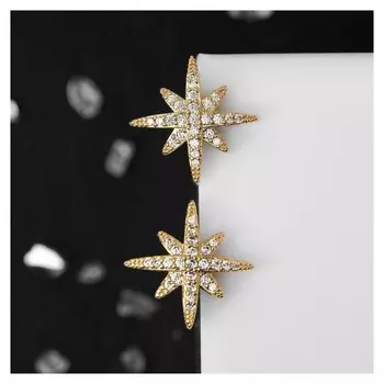 Серьги со стразами "Северная звезда" космос, цвет белый в золоте