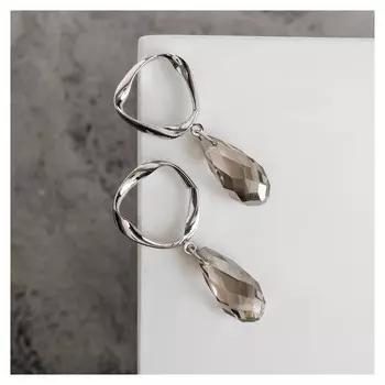 Серьги со стразами "Сиа" капли, цвет белый в серебре