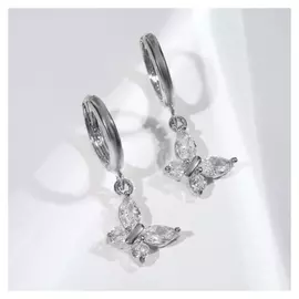 Серьги со стразами "Сказка" камни, цвет белый в серебре