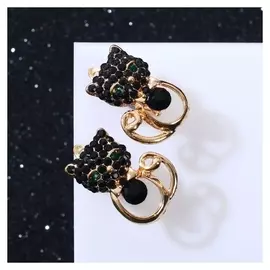 Серьги со стразами "Тигр" с бантиком, цвет чёрно-зелёный в золоте