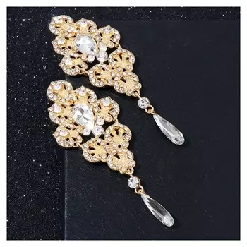 Серьги со стразами "Триумф света" капля, цвет белый в золоте