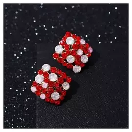 Серьги со стразами "Вечерние" три цветочка, цвет красно-белый в золоте