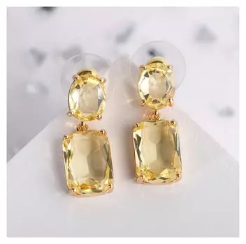 Серьги со стразами "Весна" овал квадрат, цвет жёлтого бриллианта в золоте