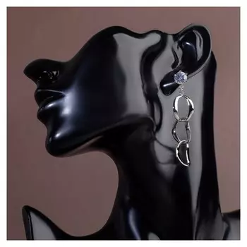 Серьги со стразами "Взаимность" три кольца, цвет белый в серебре