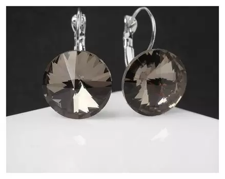 Серьги со стразами "Яркая классика", цвет серый в серебре, D=1,6 см