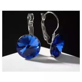 Серьги со стразами "Яркая классика", цвет синий в серебре, D=1,4 см