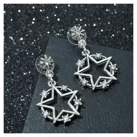 Серьги со стразами "Звёзды" россыпь, цвет белый в серебре