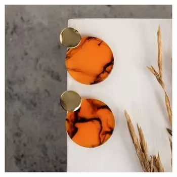 Серьги "Танзания" круги, цвет оранжево-коричневый в золоте, D=2,7