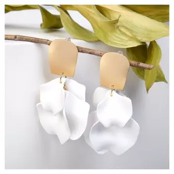 Серьги "Ветер" неровность, цвет бело-золотой