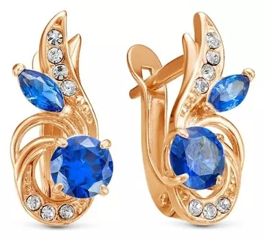 Серьги "Возрождение", позолота, цвет синий