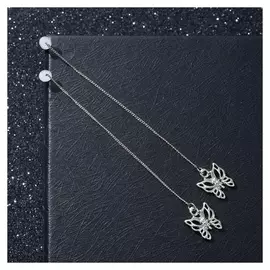 Серьги висячие "Цепочки" бабочки, цвет серебро