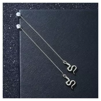 Серьги висячие "Цепочки" змейки, цвет серебро