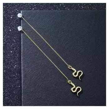 Серьги висячие "Цепочки" змейки, цвет золото