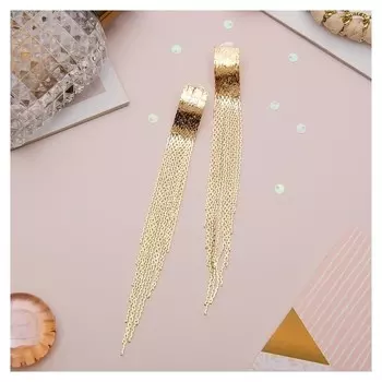 Серьги висячие "Голливуд" блеск нитей, цвет золото