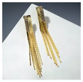 Серьги висячие "Голливуд" дождь, цвет золото