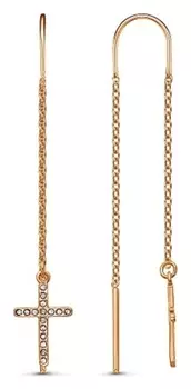 Серьги висячие "Крестик", розовое золочение, цвет белый