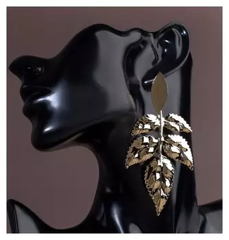 Серьги висячие "Листья" ним, цвет золото