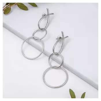 Серьги висячие "Притяжение" круги, цвет серебро