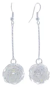 Серьги висячие "Шар плетёный", цвет белый в серебре