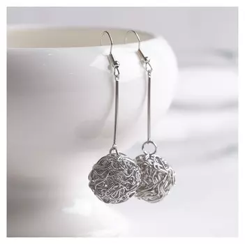 Серьги висячие "Шарик" переплетение, цвет серебро