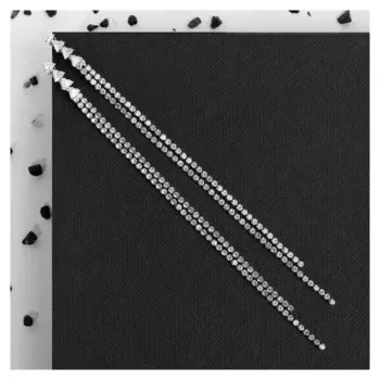 Серьги висячие со стразами "Капель" две нити, цвет белый в серебре