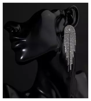 Серьги висячие со стразами "Кометы", цвет белый в серебре