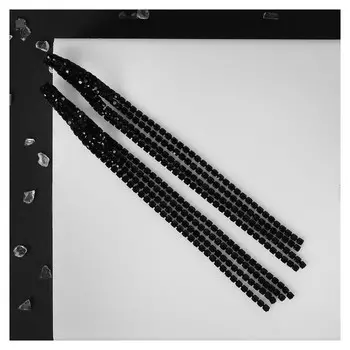 Серьги висячие со стразами "Лёд" 4 нити, цвет чёрный