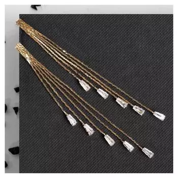 Серьги висячие со стразами "Селебрити" 5 нитей, цвет белый в золоте