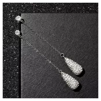 Серьги висячие со стразами "Студио" цепочка, цвет белый в серебре