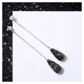 Серьги висячие со стразами "Студио" цепочка, цвет серый в серебре