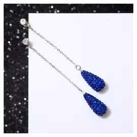Серьги висячие со стразами "Студио" цепочка, цвет синий в серебре