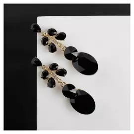 Серьги висячие со стразами "Вечеринка" дождь, цвет чёрно-белый в золоте