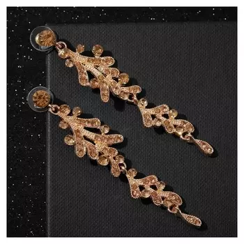 Серьги висячие со стразами "Вечеринка" капли роскоши, цвет золото