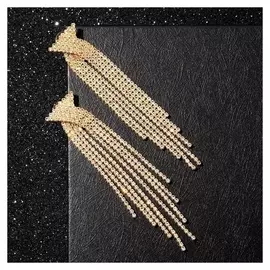 Серьги висячие со стразами "Водопад" бантик, цвет белый в золоте