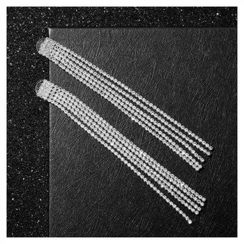 Серьги висячие со стразами "Водопад" прямые нити, цвет белый в серебре