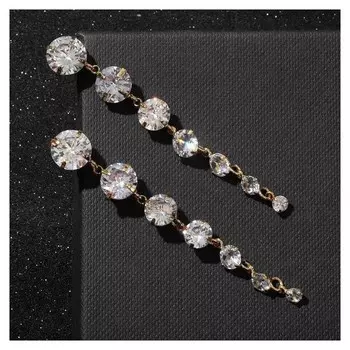 Серьги висячие со стразами "Змейка" L= 6,5, цвет белый в золоте