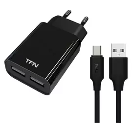 Сетевое зарядное устройство TFN Rapid, 2 USB - 2.4 А, кабель Microusb 1 м, черное