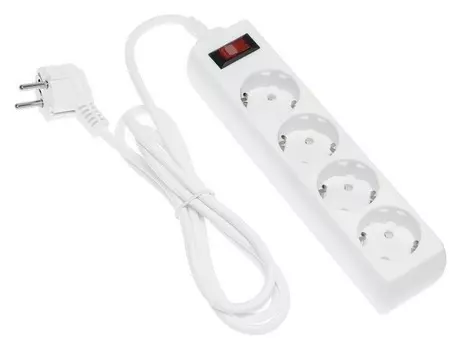 Сетевой фильтр белый Luazon Lighting, 4 розетки, 1.8 м, 2200 Вт, 3 х 0.75 мм2, 10 А, 220 В