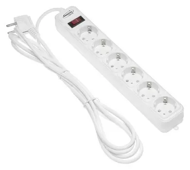 Сетевой фильтр белый Luazon Lighting, 6 розеток, 3 м, 2200 Вт, 3 х 0.75 мм2, 10 А, 220 В