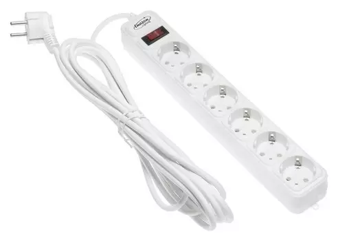 Сетевой фильтр белый Luazon Lighting, 6 розеток, 5 м, 2200 Вт, 3 х 0.75 мм2, 10 А, 220 В