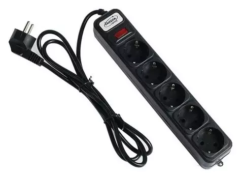 Сетевой фильтр черный Luazon Lighting, 5 розеток, 1.8 м, 2200 Вт, 3 х 0.75 мм2, 10 А, 220 В