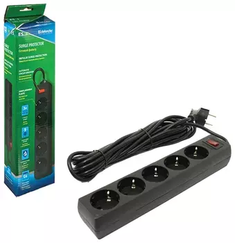 Сетевой фильтр Defender ES, 5 розеток, 5 м, черный, 99486