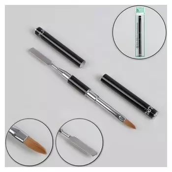 Шабер-кисть для наращивания ногтей, заострённая, 15,5 см, голова 6 × 15 мм, цвет чёрный/серебристый